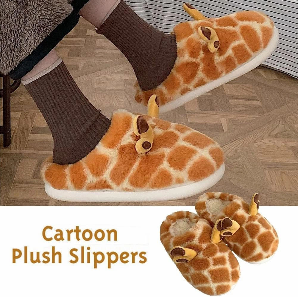 Kawaii Fuzzy Giraffe Slippers Cartoon Giraffe Cotton Slippers Cute Fluffy Giraffe Slippers Shoes for Adults Kids (7-7.5, Style B)