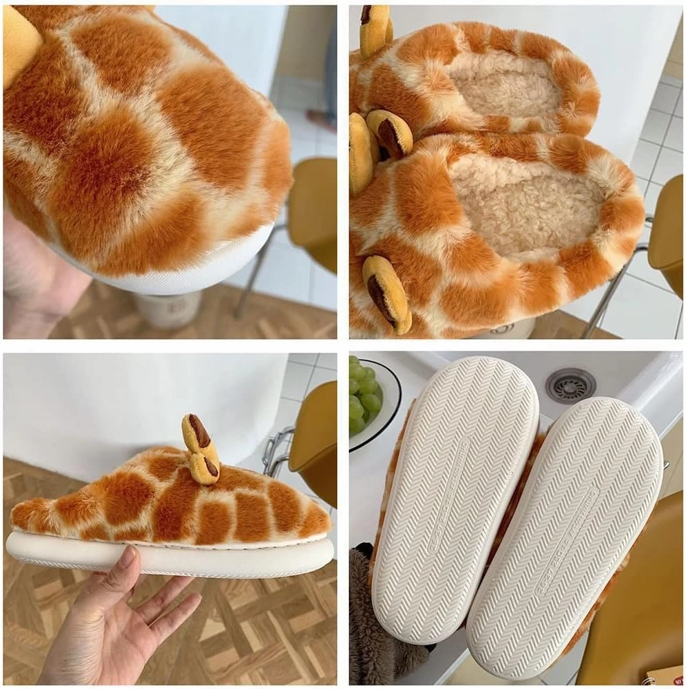 Kawaii Fuzzy Giraffe Slippers Cartoon Giraffe Cotton Slippers Cute Fluffy Giraffe Slippers Shoes for Adults Kids (7-7.5, Style B)