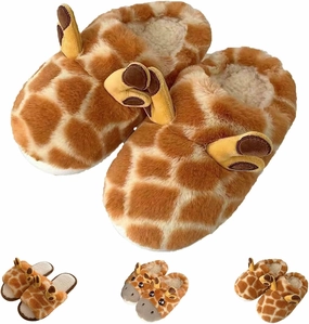 Kawaii Fuzzy Giraffe Slippers Cartoon Giraffe Cotton Slippers Cute Fluffy Giraffe Slippers Shoes for Adults Kids (7-7.5, Style B)