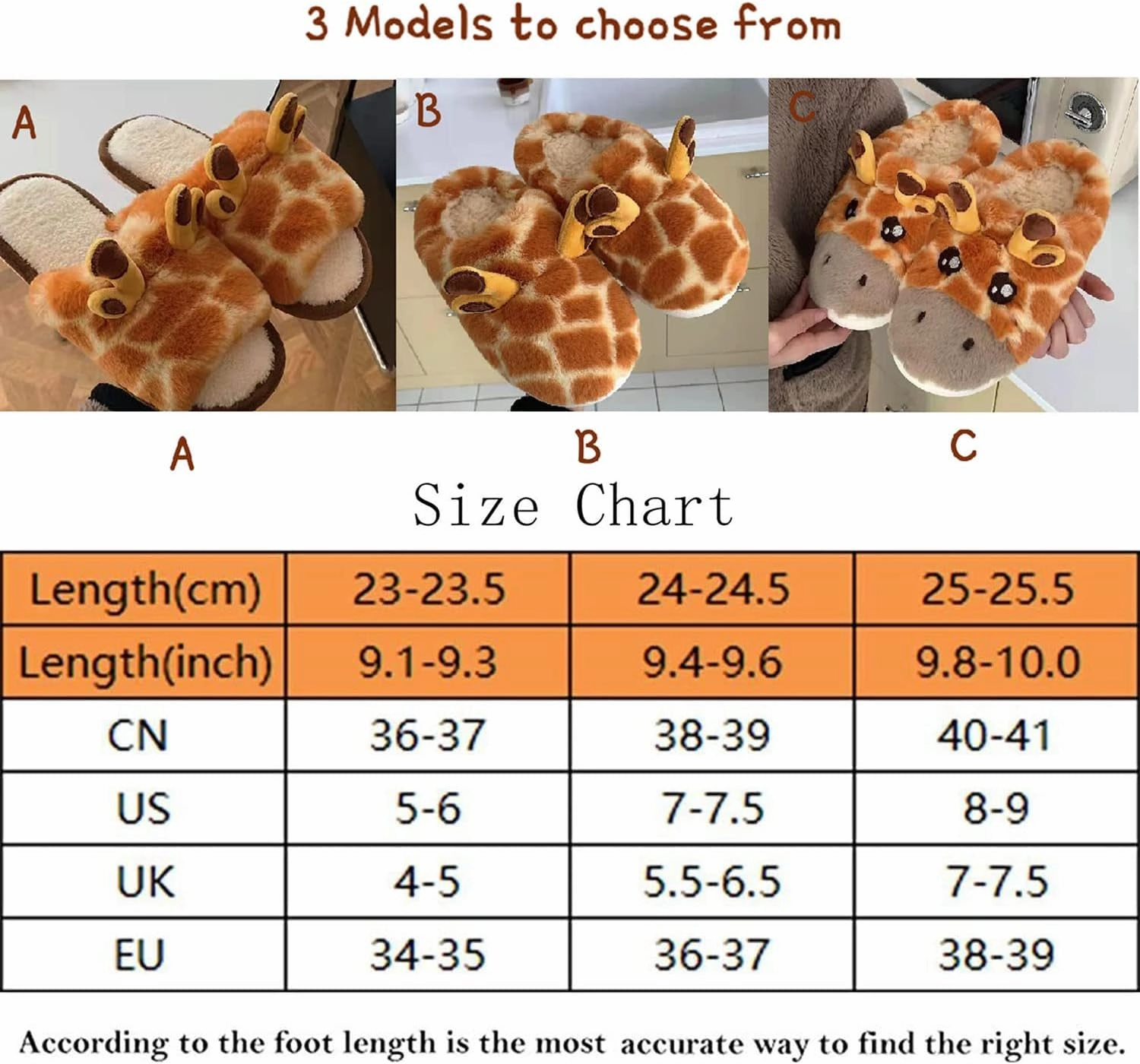 Kawaii Fuzzy Giraffe Slippers Cartoon Giraffe Cotton Slippers Cute Fluffy Giraffe Slippers Shoes for Adults Kids (7-7.5, Style B)