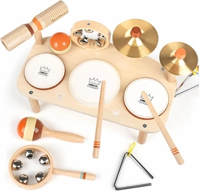 Kids Drum Set - 11 in 1 Wooden Musical Instruments for Toddlers 3 , Montessori Toys for Baby Boy Girls Easter Christmas Birthday Gifts for Kids Age 3 4 5 6