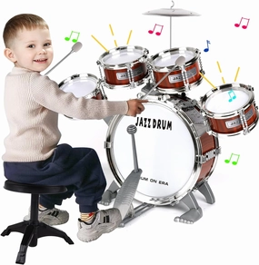 Kids Drum Set for Toddlers 1-3 3-5 - Musical Instruments Toys Drum Kit 9 Pcs with Stool, Bass Drum, 4 Small Drums Musical Toys for Toddlers 2 3 4 5 Year Old Boys Girls Gifts
