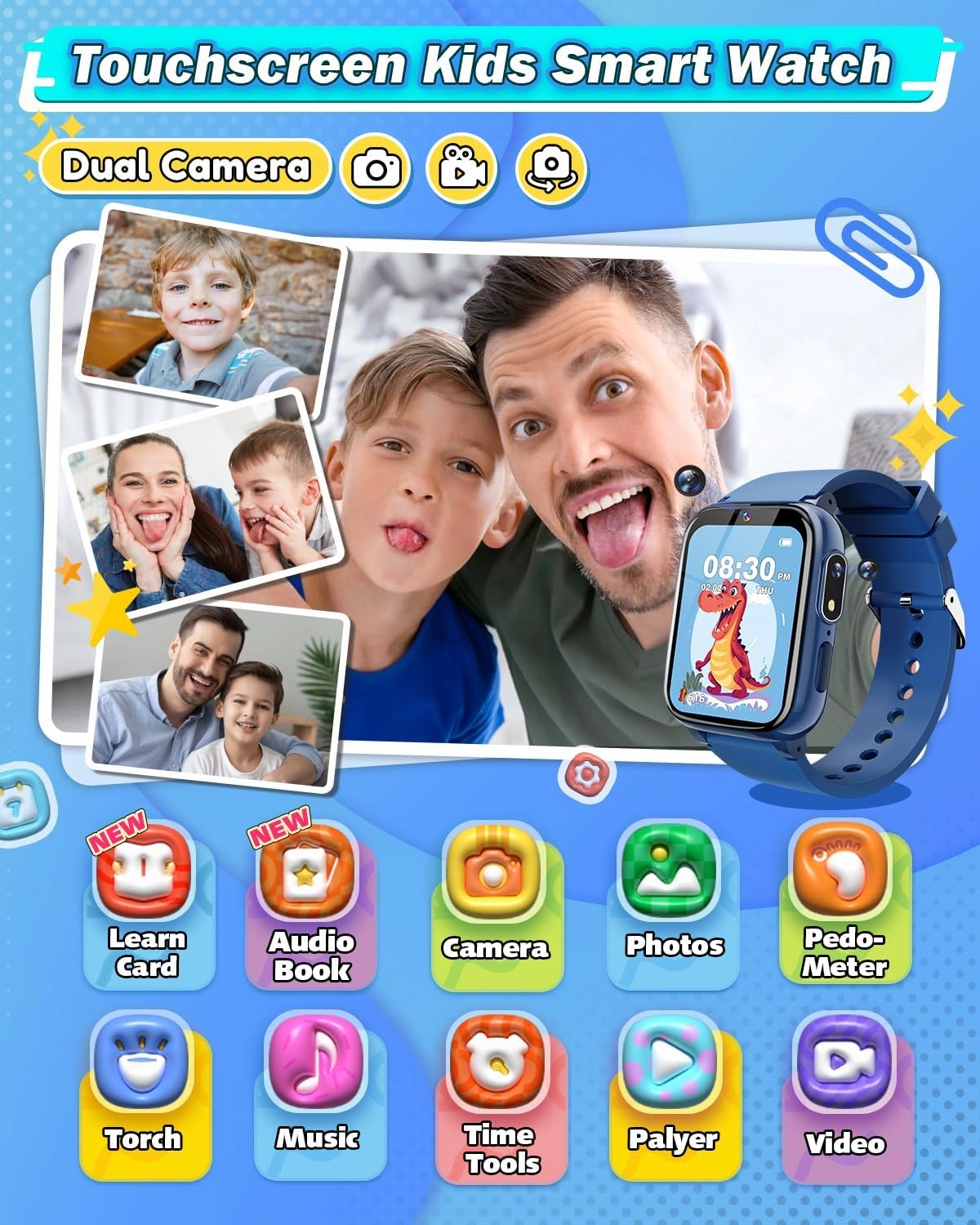 Kids Watch for Boys Toys Age 6-8, HD Touchscreen Dual Cameras Smart Watch for Kids Boys Ages 5-7, Kids Toys with 35 Games Learn Card Audio Story for 6 7 8 9 10 Year Old Boys Birthday Gifts