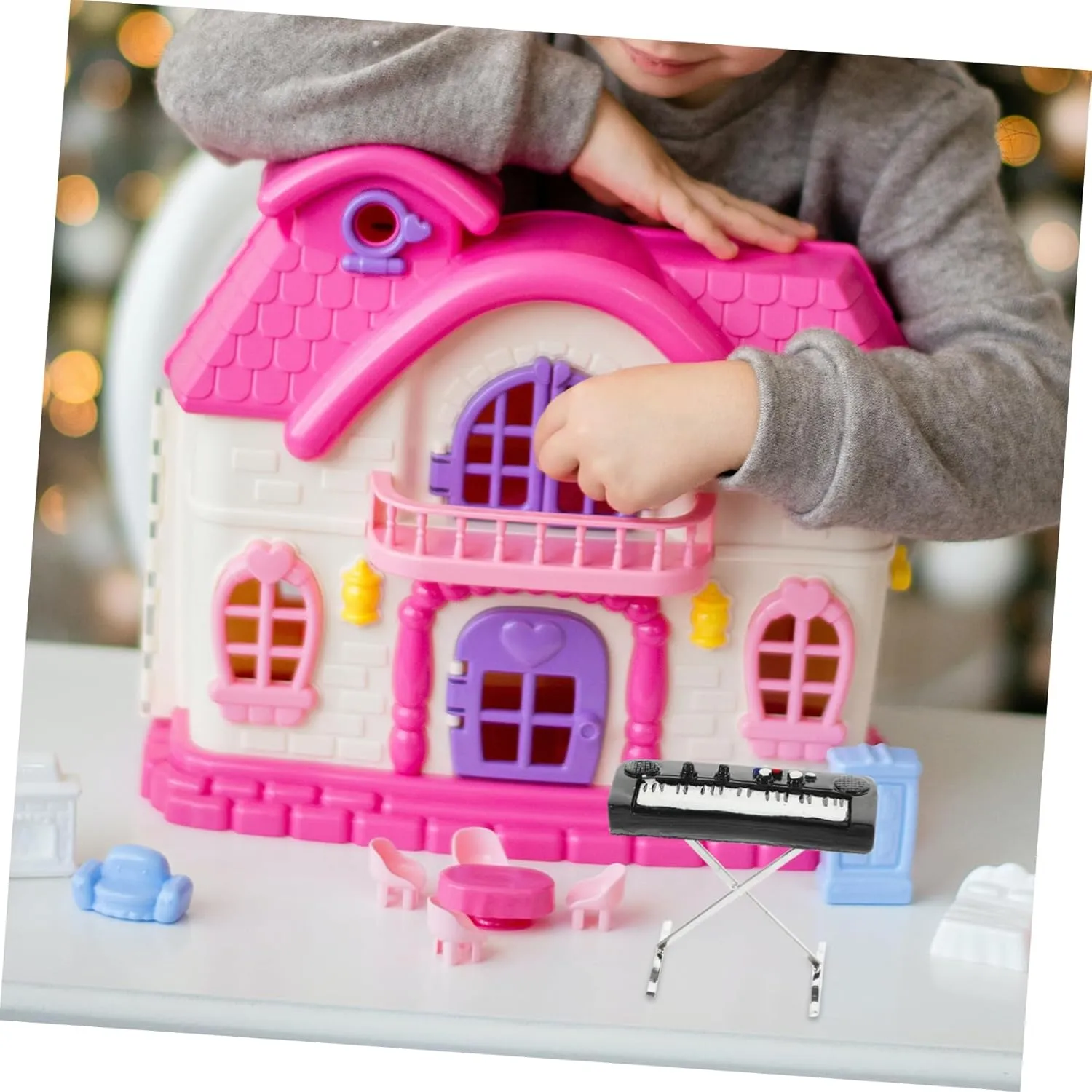 Kisangel 3pcs Dollhouse Miniature Electronic Organ Mini Musical Instruments Set Mini Model Kit Playable Instruments Decorative