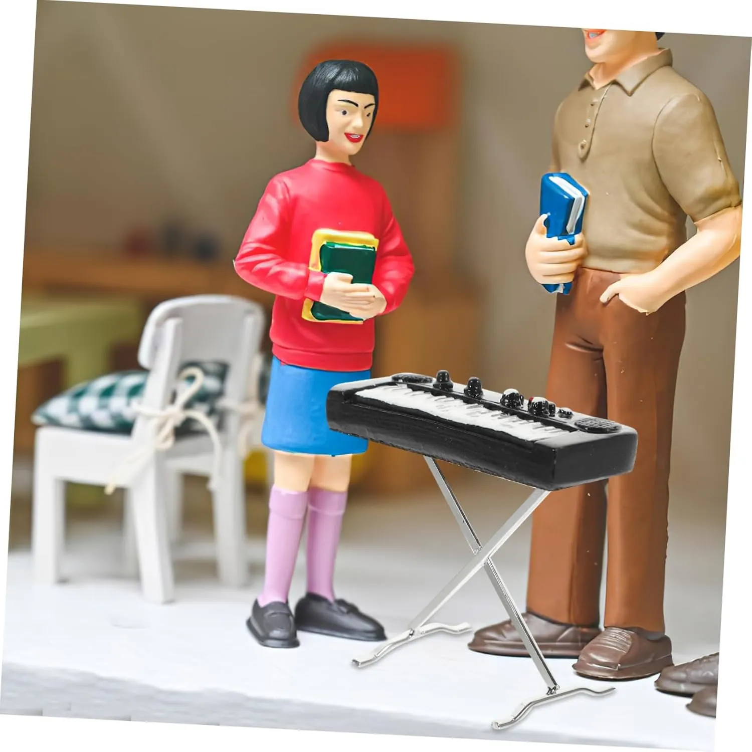 Kisangel 3pcs Dollhouse Miniature Electronic Organ Mini Musical Instruments Set Mini Model Kit Playable Instruments Decorative