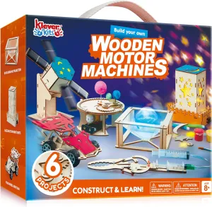 Klever Kits Science Building Toys 6 Projects- Make Your Wooden Motor Machines- Learning Crafts and STEM Activities for Kids Aged 8 9 10   DIY Race Car & Star Nightlights