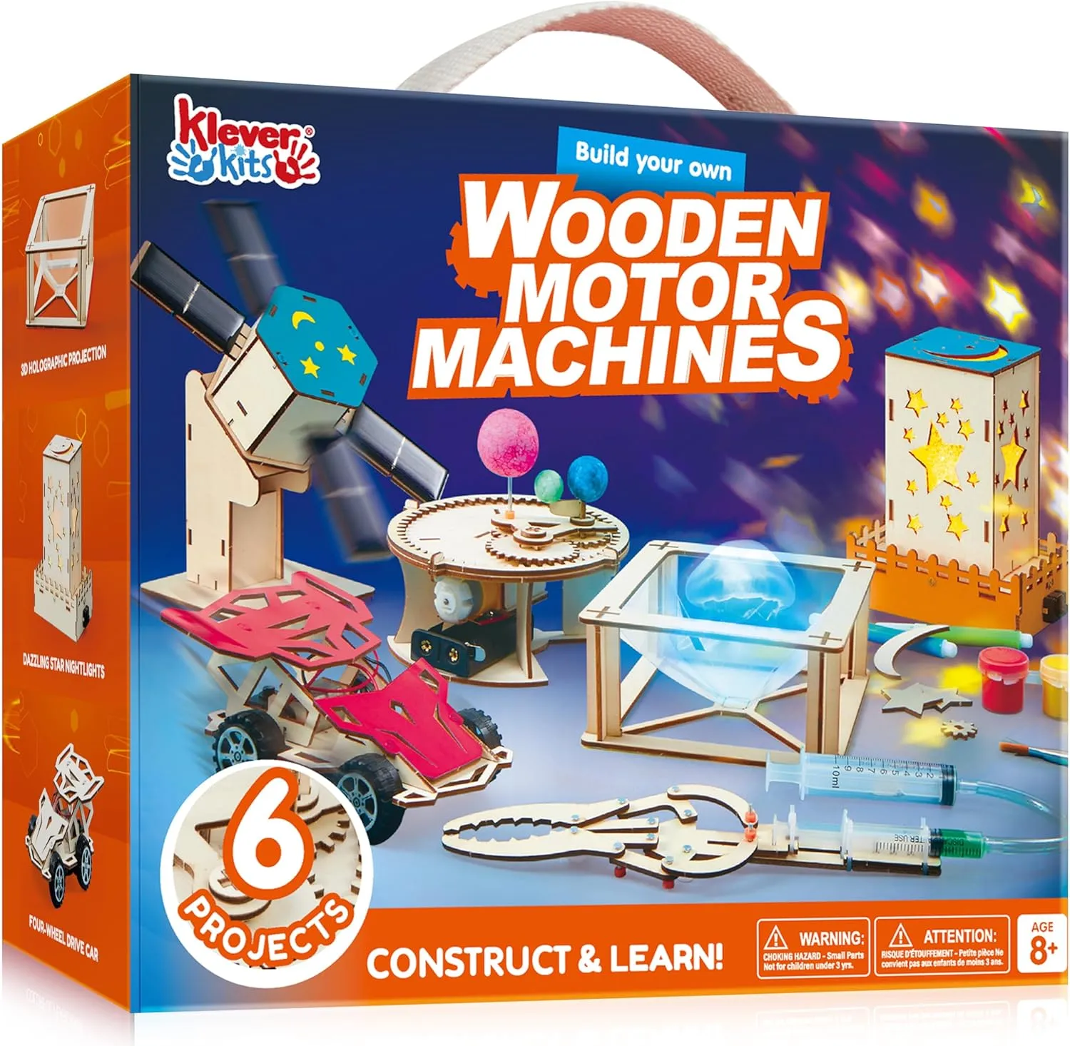 Klever Kits Science Building Toys 6 Projects- Make Your Wooden Motor Machines- Learning Crafts and STEM Activities for Kids Aged 8 9 10   DIY Race Car & Star Nightlights