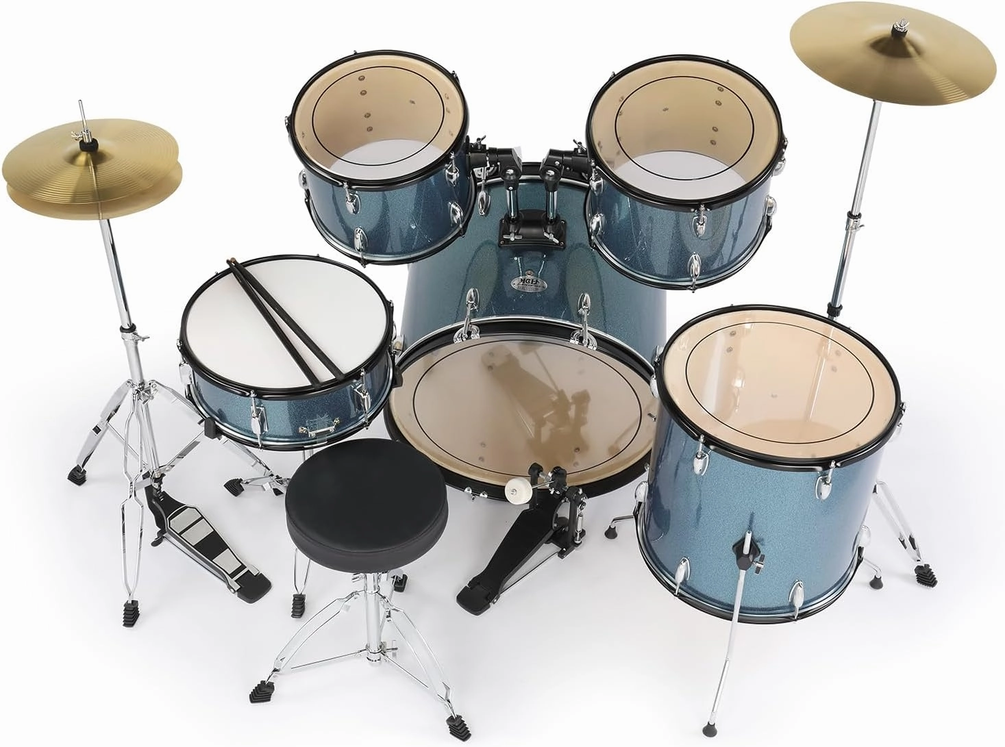 Ktaxon 22 Inch Adult Drum Set, 5-Piece Full-Size Drums Kit with Cymbal Stands, Hi-hat Stand, Sticks, Drum Pedal, Stool & Floor Tom for Beginner Teens Student (Blue)