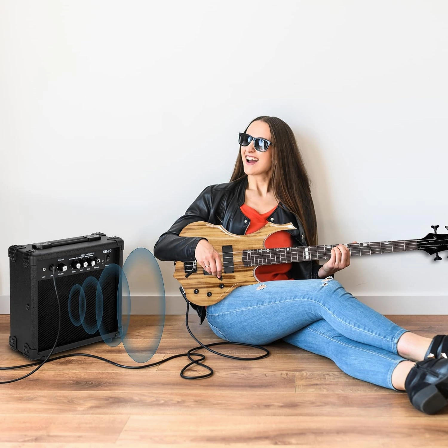 Ktaxon Electric Bass Guitar Full Size Flame Design Bass Set with 20 Watt Amplifier, Portable Bass Bag, Superior Amp Wire, Adjustable Guitar Strap, Plectrum, Wrench Tool（Natural)