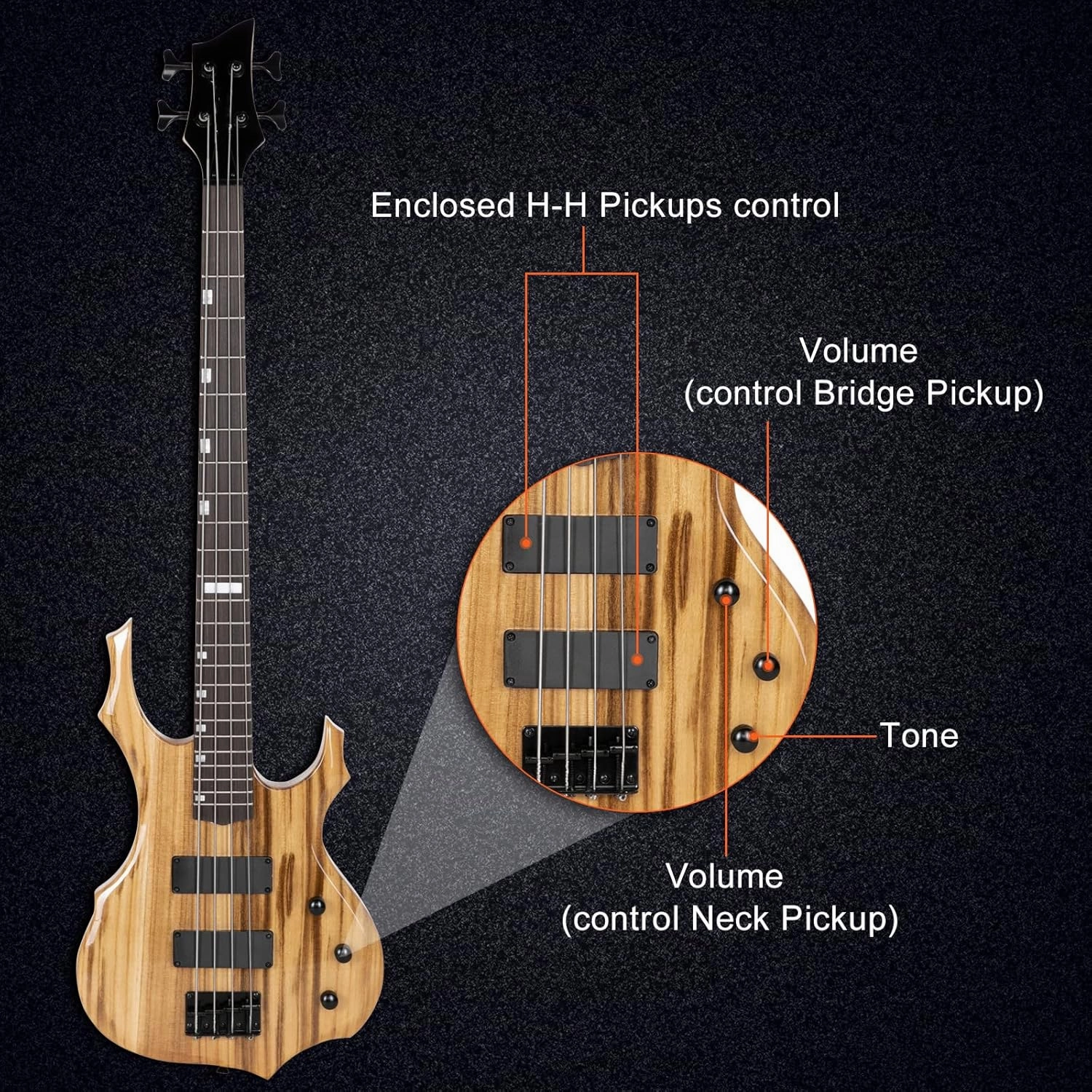 Ktaxon Electric Bass Guitar Full Size Flame Design Bass Set with 20 Watt Amplifier, Portable Bass Bag, Superior Amp Wire, Adjustable Guitar Strap, Plectrum, Wrench Tool（Natural)