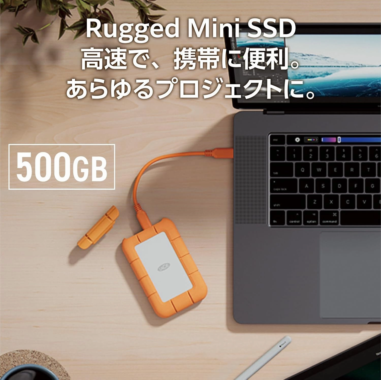LaCie Rugged Mini Externe SSD 500GB, PC/Mac/iPad/Thunderbolt, 40 Gb/s, 2.000 MB/s, Rescue Services (STMF500400)