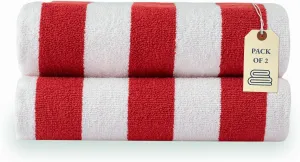 LANE LINEN 100% Cotton Beach Towel - Pack of 2 Cabana Towels, Beach Essentials for Women (30" x 60”), Large Absorbent Towel, Quick Dry & Soft Beach Towels - Red Towels