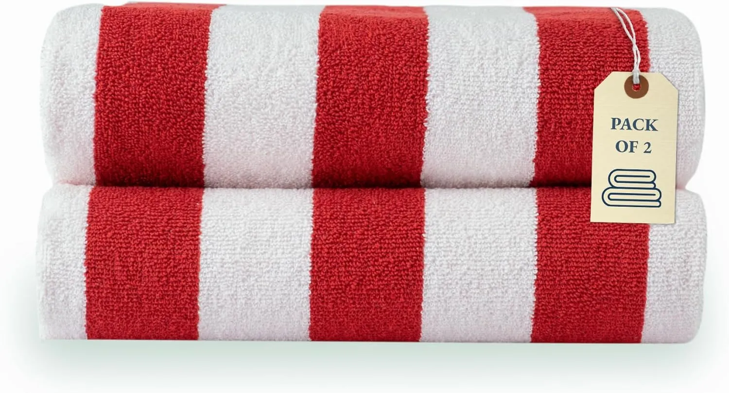 LANE LINEN 100% Cotton Beach Towel - Pack of 2 Cabana Towels, Beach Essentials for Women (30" x 60”), Large Absorbent Towel, Quick Dry & Soft Beach Towels - Red Towels
