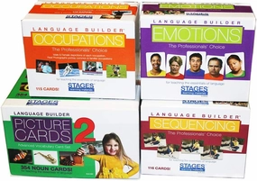 Language Builder 4-Box Follow Up Kit (Nouns 2, Sequencing, Emotions, and Occupations flash card sets)