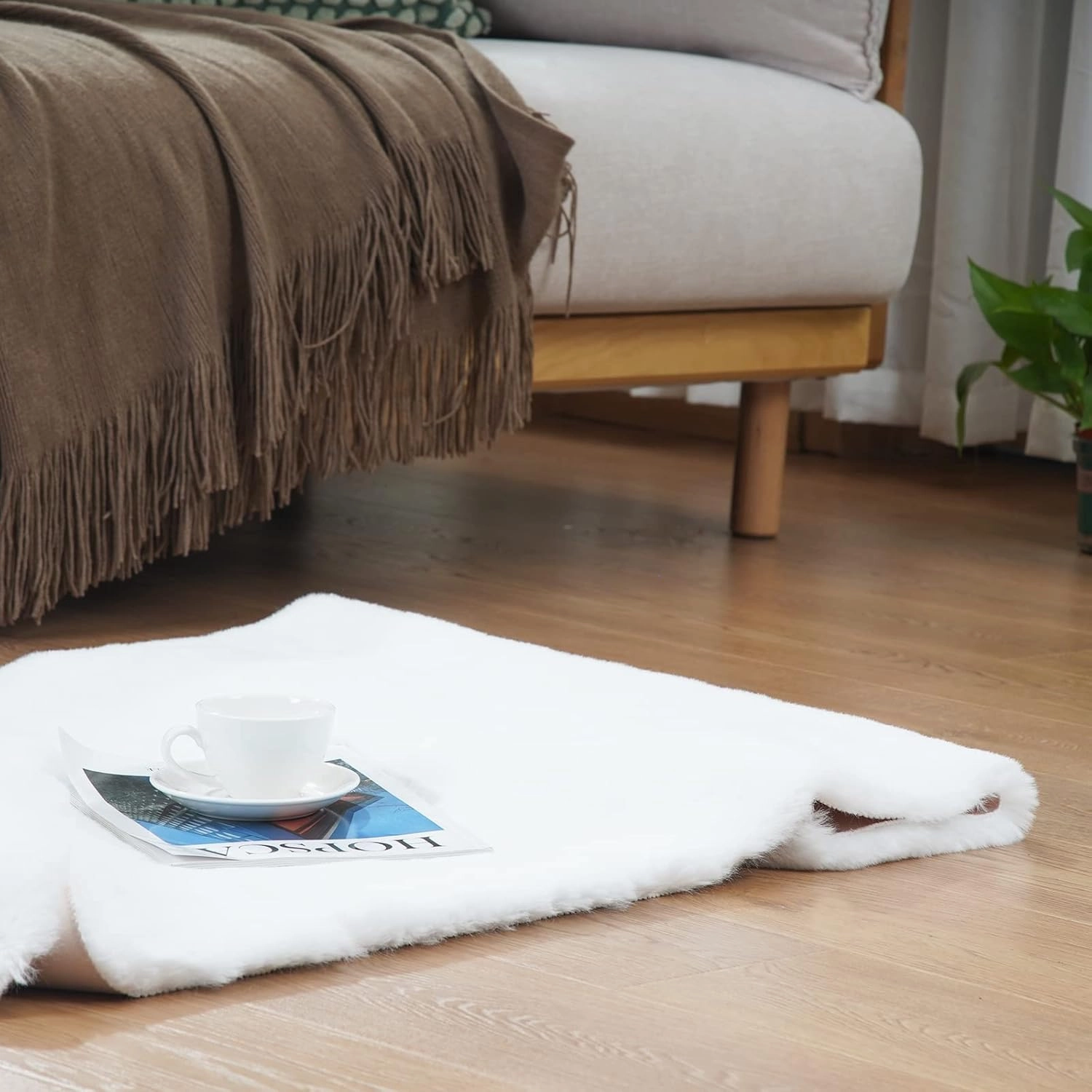Latepis White Fluffy 2x4 Small Throw Area Accent Washable Faux Rabbit Fur Shag Cute Bedroom Rug