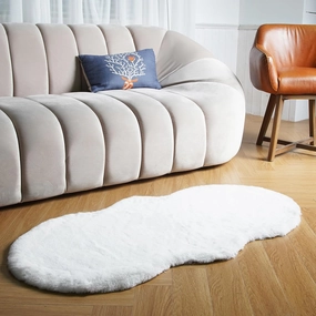 Latepis White Fluffy 2x4 Small Throw Area Accent Washable Faux Rabbit Fur Shag Cute Bedroom Rug