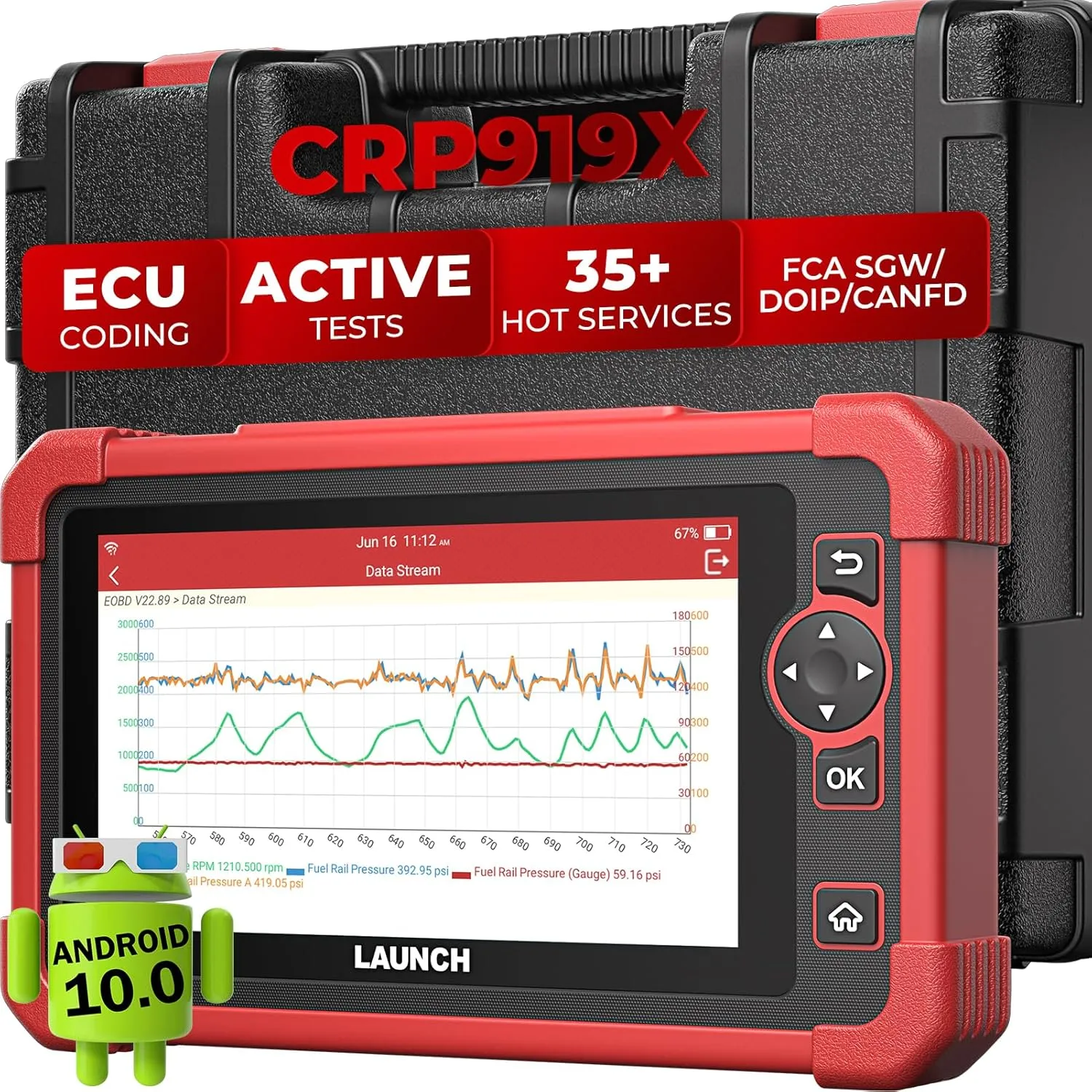 LAUNCH X431 CRP919X Elite OBD2 Scanner, Bidirectional Scan Tool As X431, ECU Coding Car Scanner, CANFD DOIP, FCA SGW, 35  Services, Android 10.0, Active Test, All System Diagnostic Tool, 150  Brands