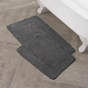 Laura Ashley Ruffle Cotton 2-Piece Bath Rug Set, Dark Gray