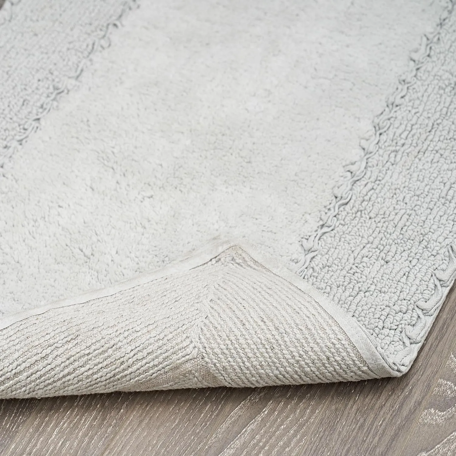 Laura Ashley Ruffle Cotton 2-Piece Bath Rug Set, Light Gray