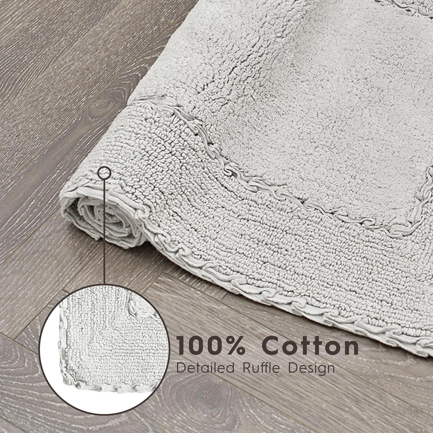 Laura Ashley Ruffle Cotton 2-Piece Bath Rug Set, Light Gray