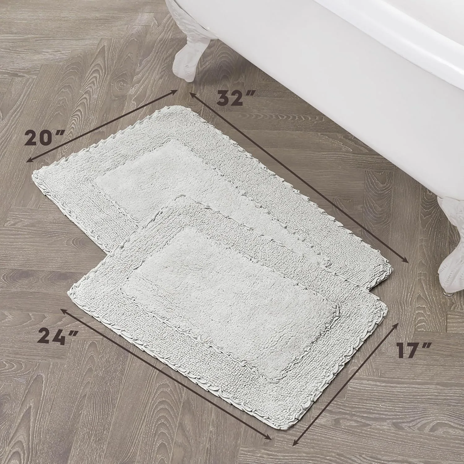 Laura Ashley Ruffle Cotton 2-Piece Bath Rug Set, Light Gray