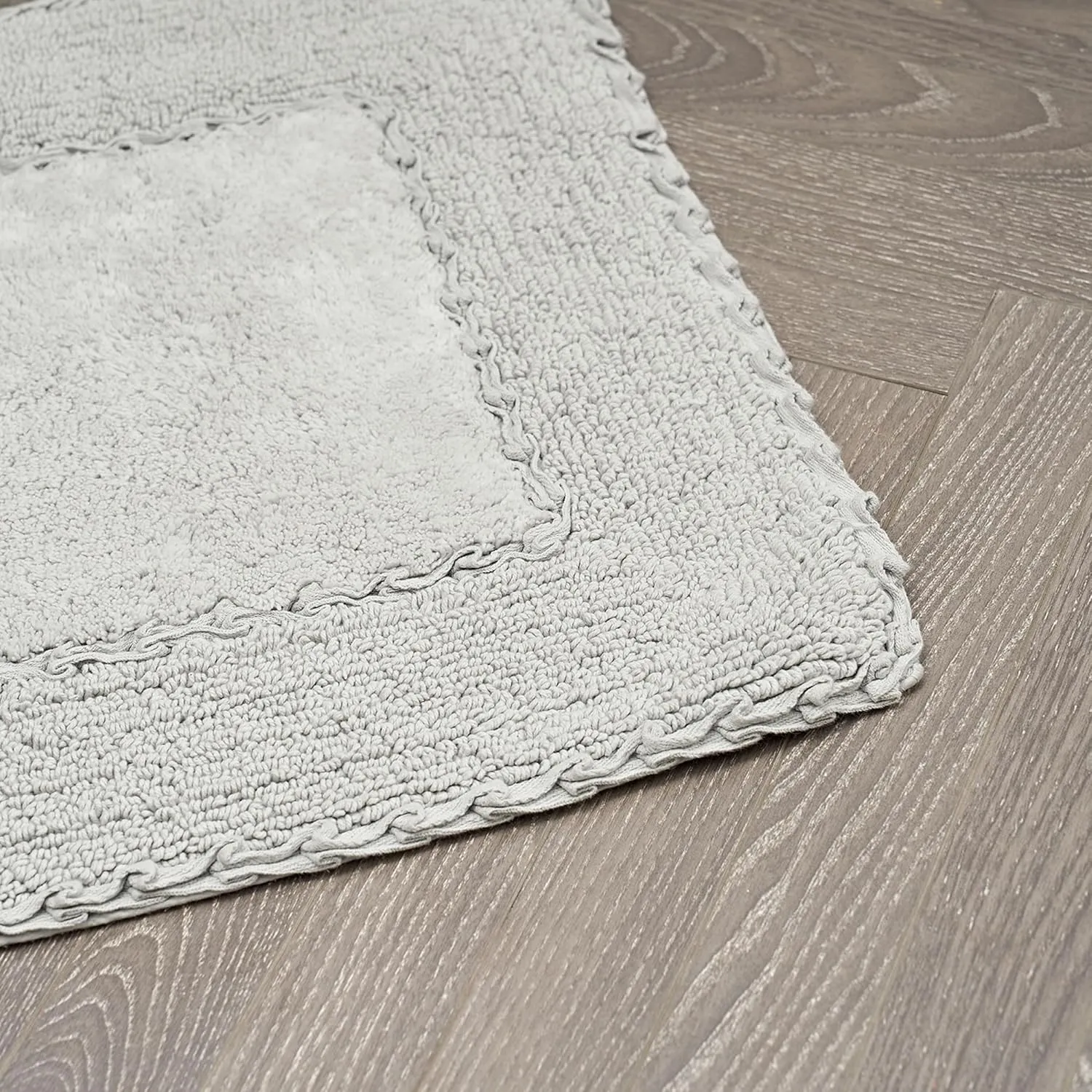 Laura Ashley Ruffle Cotton 2-Piece Bath Rug Set, Light Gray