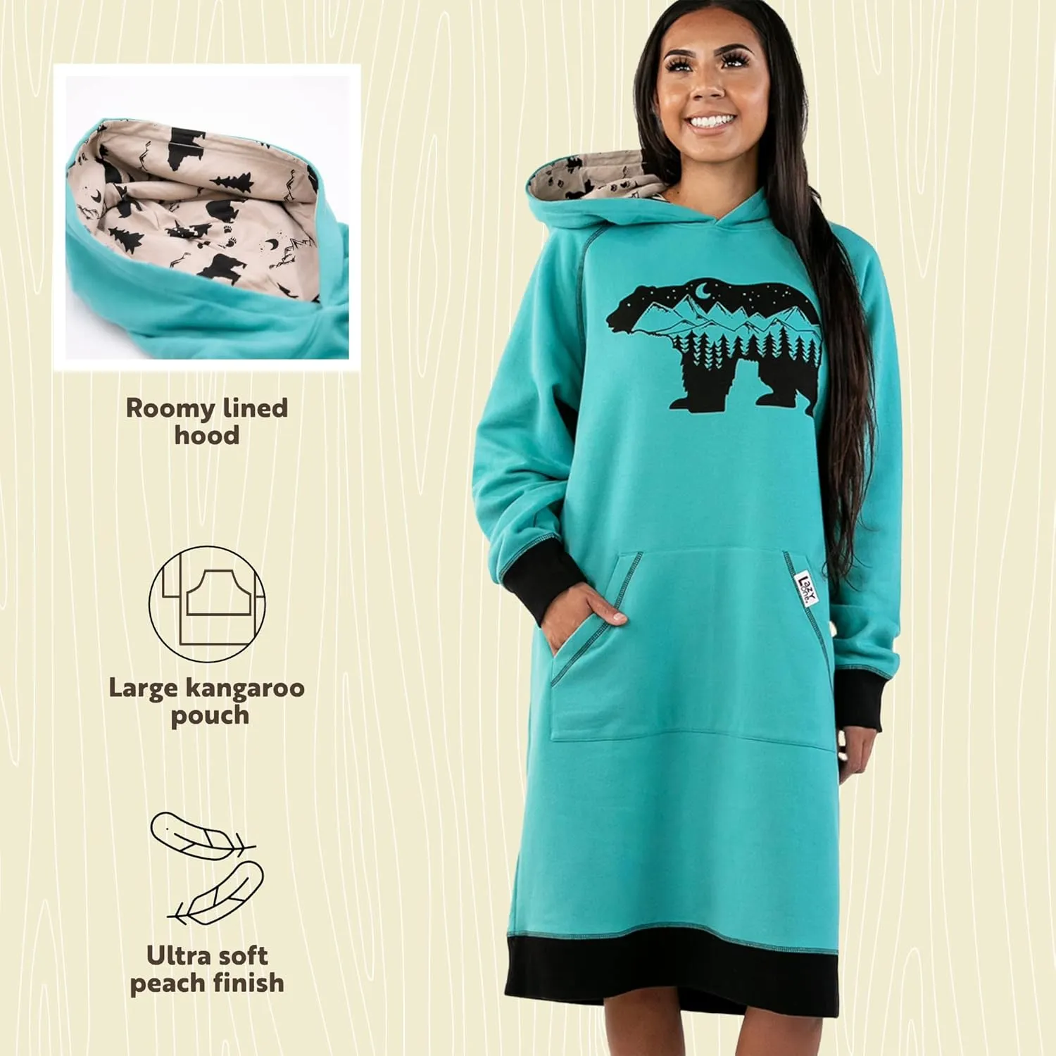 Lazy One Oversized Hoodie Sweatshirt, Comfortable Sleepwear, Sweater Dress for Women