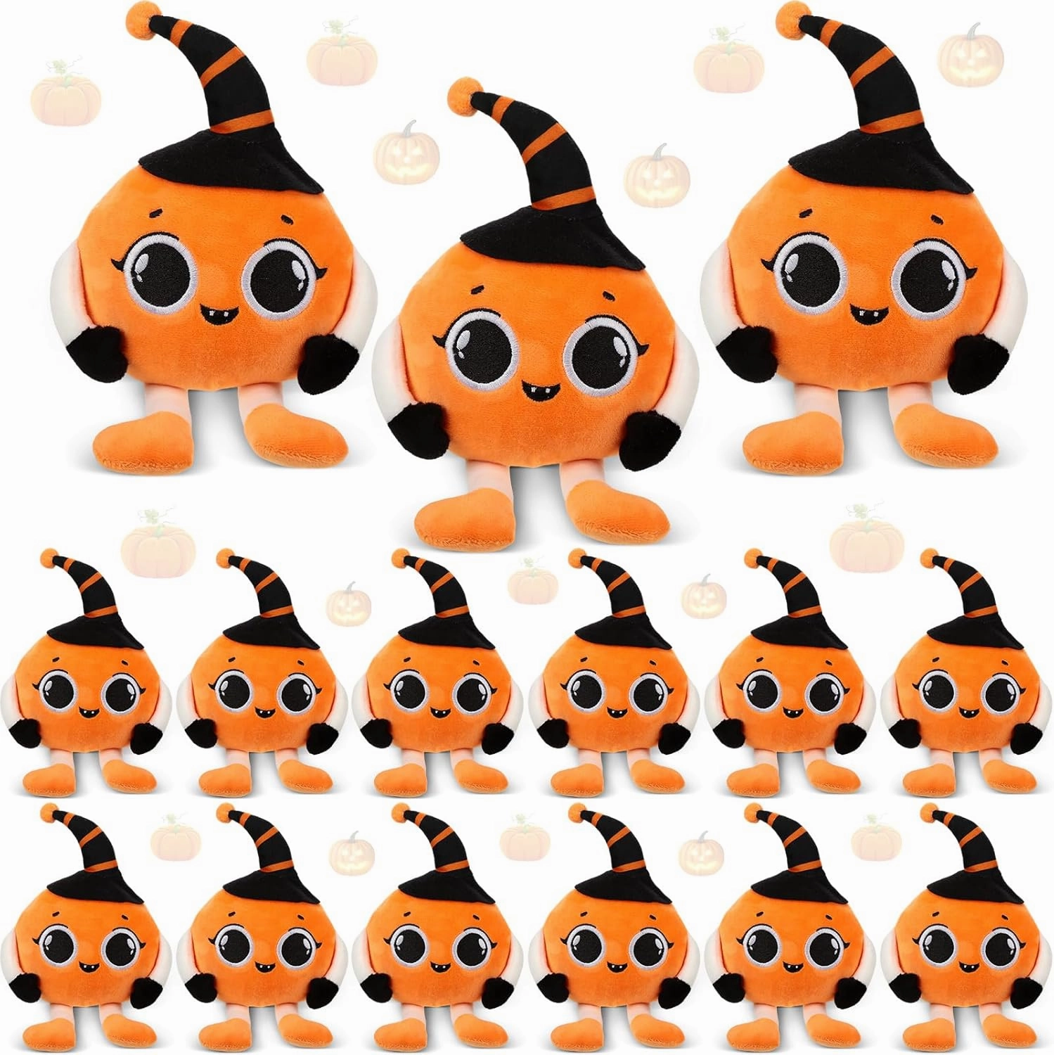 Lenwen 12 Pcs 8 Inch Halloween Pumpkin Stuffed Toys Bulk Spooky Month Plush Toy Stuffed Cute Pumpkin with Witch Hat Halloween Party Decor Gifts
