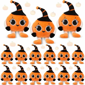 Lenwen 12 Pcs 8 Inch Halloween Pumpkin Stuffed Toys Bulk Spooky Month Plush Toy Stuffed Cute Pumpkin with Witch Hat Halloween Party Decor Gifts