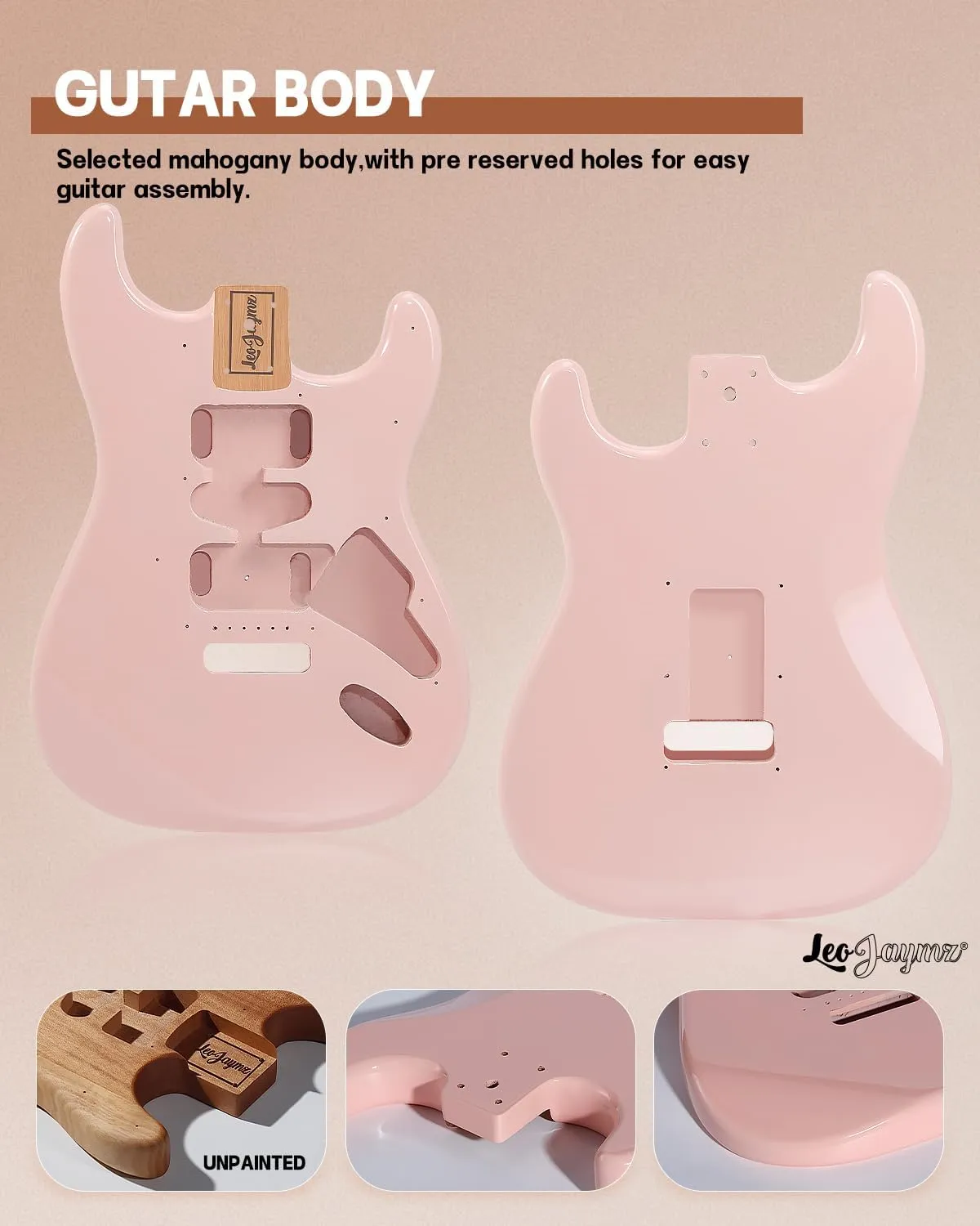 Leo Jaymz DIY ST Style Electric Guitar Kits,Spray-painted Mahogany Body,Laurel Wood Fingerboard and Maple Neck, including all Components (ST-Light Pink)