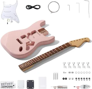 Leo Jaymz DIY ST Style Electric Guitar Kits,Spray-painted Mahogany Body,Laurel Wood Fingerboard and Maple Neck, including all Components (ST-Light Pink)