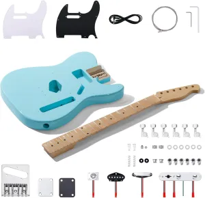 Leo Jaymz DIY TL Style Electric Guitar Kits,Spray-painted Mahogany Body,Maple Neck, including all Components (TL Sonic Blue)