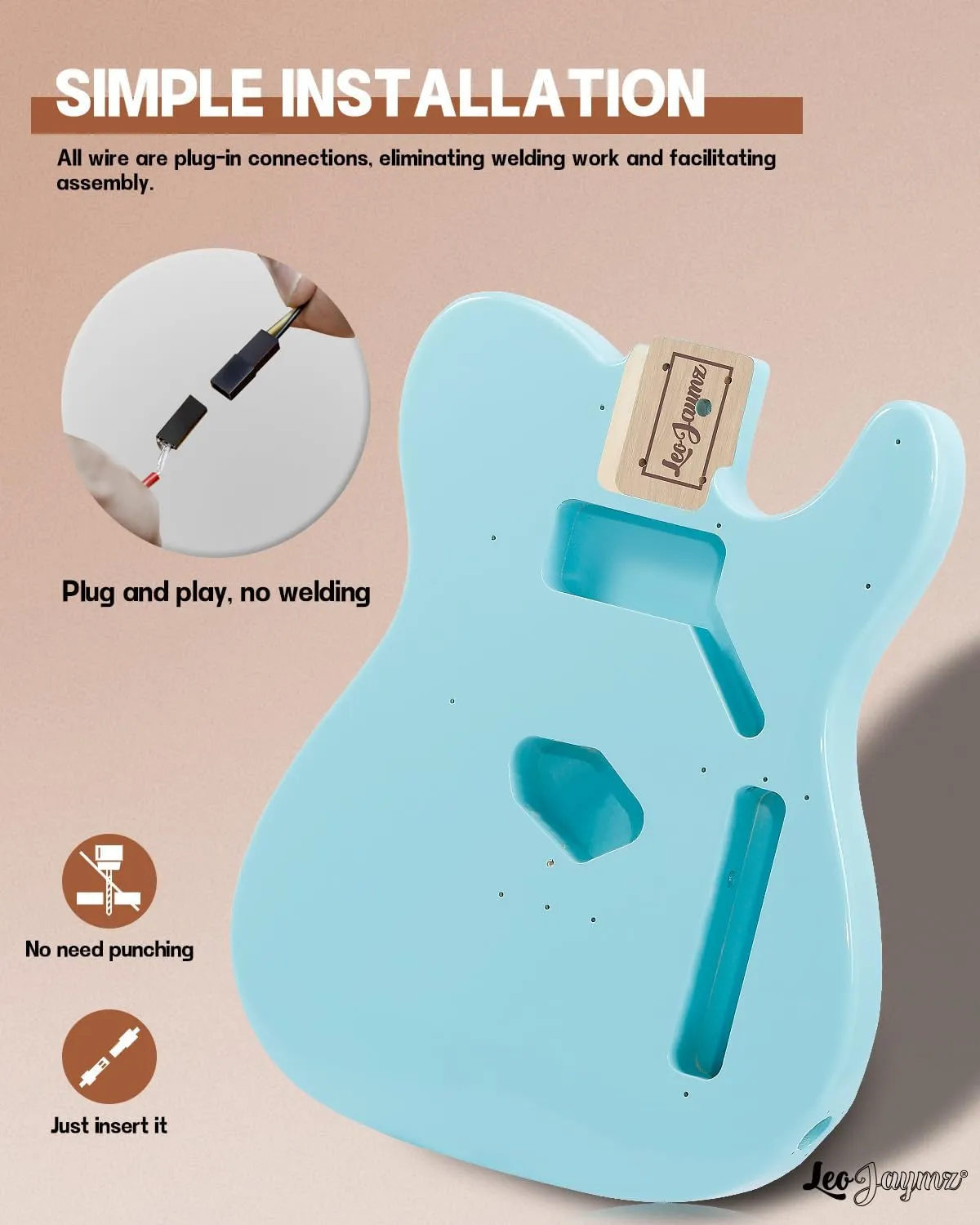 Leo Jaymz DIY TL Style Electric Guitar Kits,Spray-painted Mahogany Body,Maple Neck, including all Components (TL Sonic Blue)