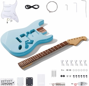Leo Jaymz DIY ST Style Electric Guitar Kits,Spray-painted Mahogany Body,Laurel Wood Fingerboard and Maple Neck, including all Components (ST-Sonic Blue)