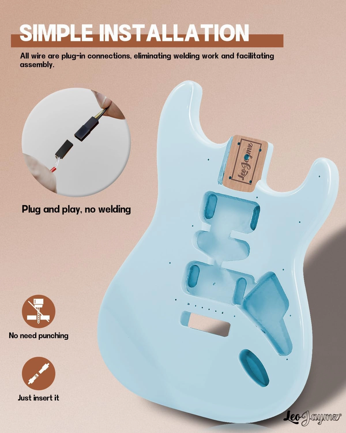 Leo Jaymz DIY ST Style Electric Guitar Kits,Spray-painted Mahogany Body,Laurel Wood Fingerboard and Maple Neck, including all Components (ST-Sonic Blue)