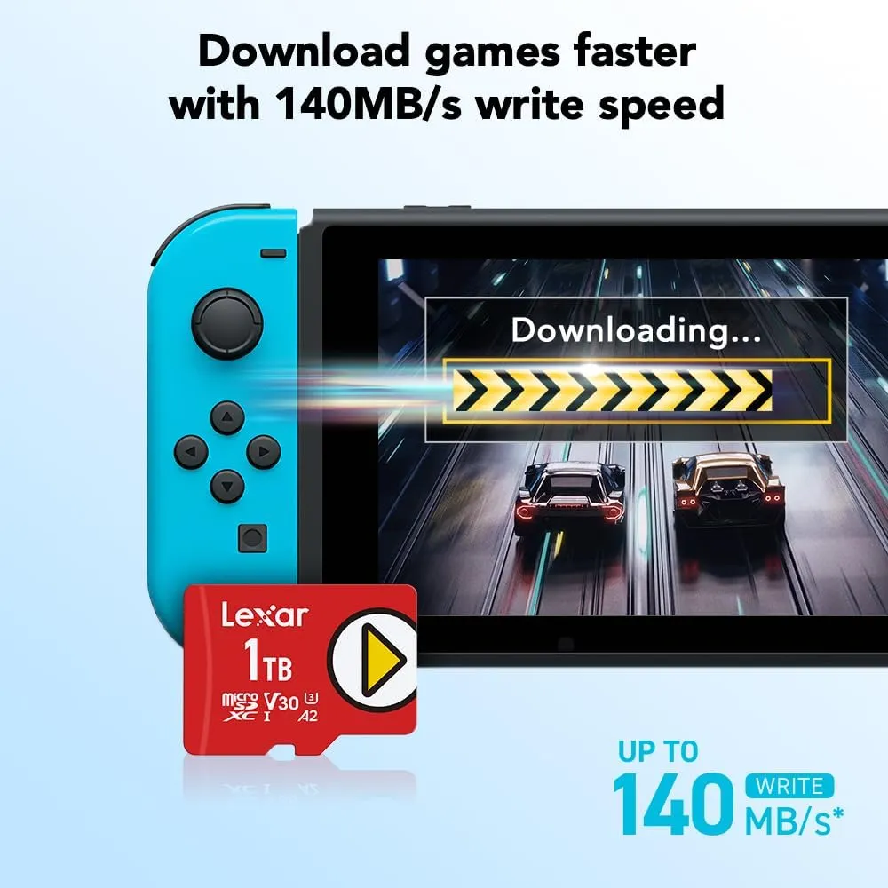 Lexar 1TB Play Micro SD Card, UHS-I, C10, U3, V30, A2, Full HD, 4K, Up to 205/140 MB/s microSDXC Memory Card, Expanded Storage for Nintendo Switch, Gaming, Smartphones, Tablets (LMSPLAY001T-BNSNU)