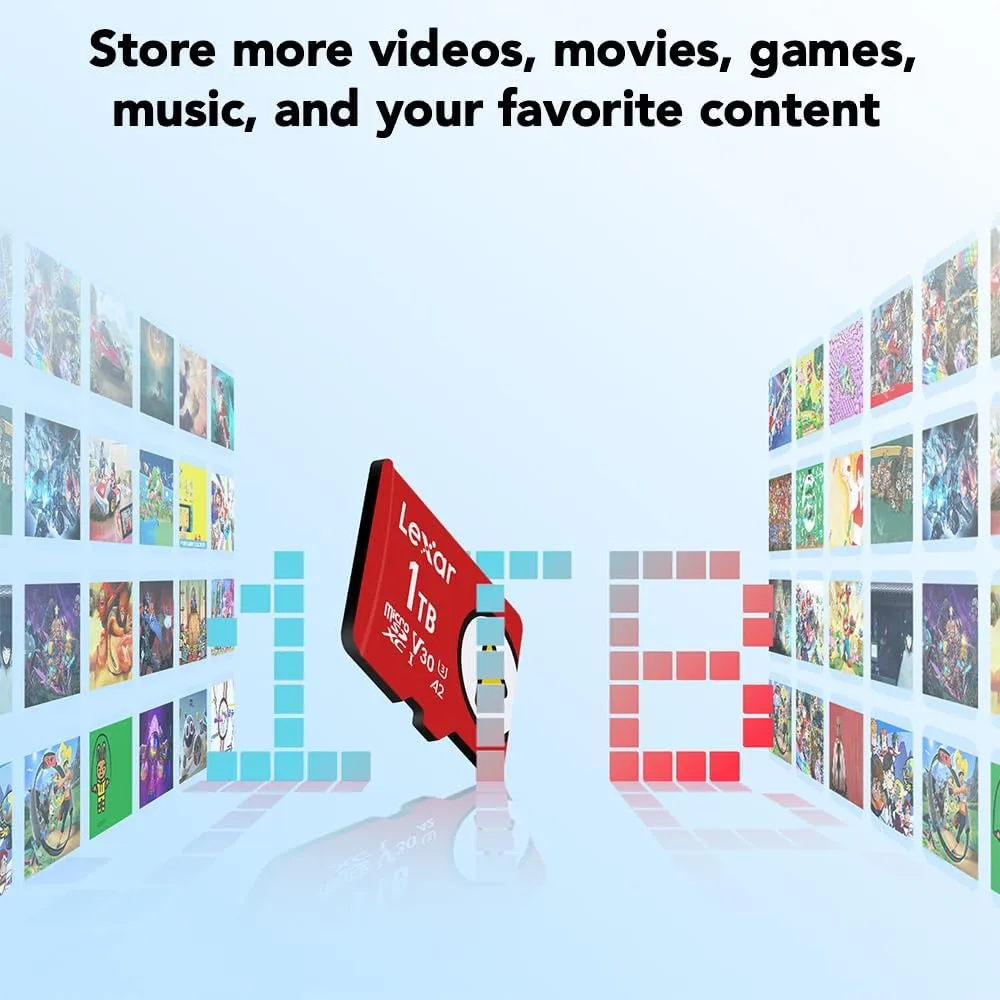 Lexar 1TB Play Micro SD Card, UHS-I, C10, U3, V30, A2, Full HD, 4K, Up to 205/140 MB/s microSDXC Memory Card, Expanded Storage for Nintendo Switch, Gaming, Smartphones, Tablets (LMSPLAY001T-BNSNU)