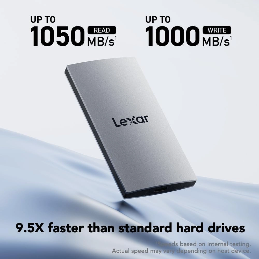 Lexar 2TB ES3 Portable SSD, Up to 1050MB/s Read and 1000 MB/s Write, Compatible with PC & Mac, Tablets & iPad, Silver (LES3XXX002T-RNSAU)