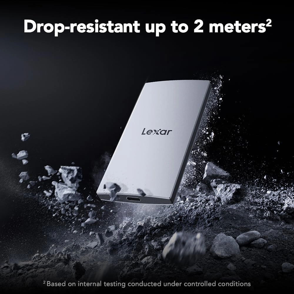 Lexar 2TB ES3 Portable SSD, Up to 1050MB/s Read and 1000 MB/s Write, Compatible with PC & Mac, Tablets & iPad, Silver (LES3XXX002T-RNSAU)