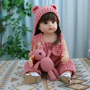 Lifelike Reborn Baby Dolls 22 Inch Reborn Baby Dolls Silicone Full Body Girl Crochet Knit Bear Doll with Matching Hat and Outfit, Pink, 55cm Reborn Toddler Dolls Boys Girls Toys & Gifts
