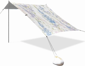 Light Blue and Pink Flowers Beach Cabana UPF50  Waterproof Sun Shade with Sandbags, Sand Shovel, Poles for Camping, Picnics, Backyard & Fishing
