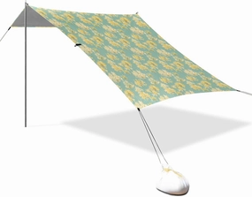 Light Yellow Flowers Beach Cabana UPF50  Easy Setup Sun Shade with Sand Pockets for Camping Trips, Fishing, Backyard Fun or Picnics