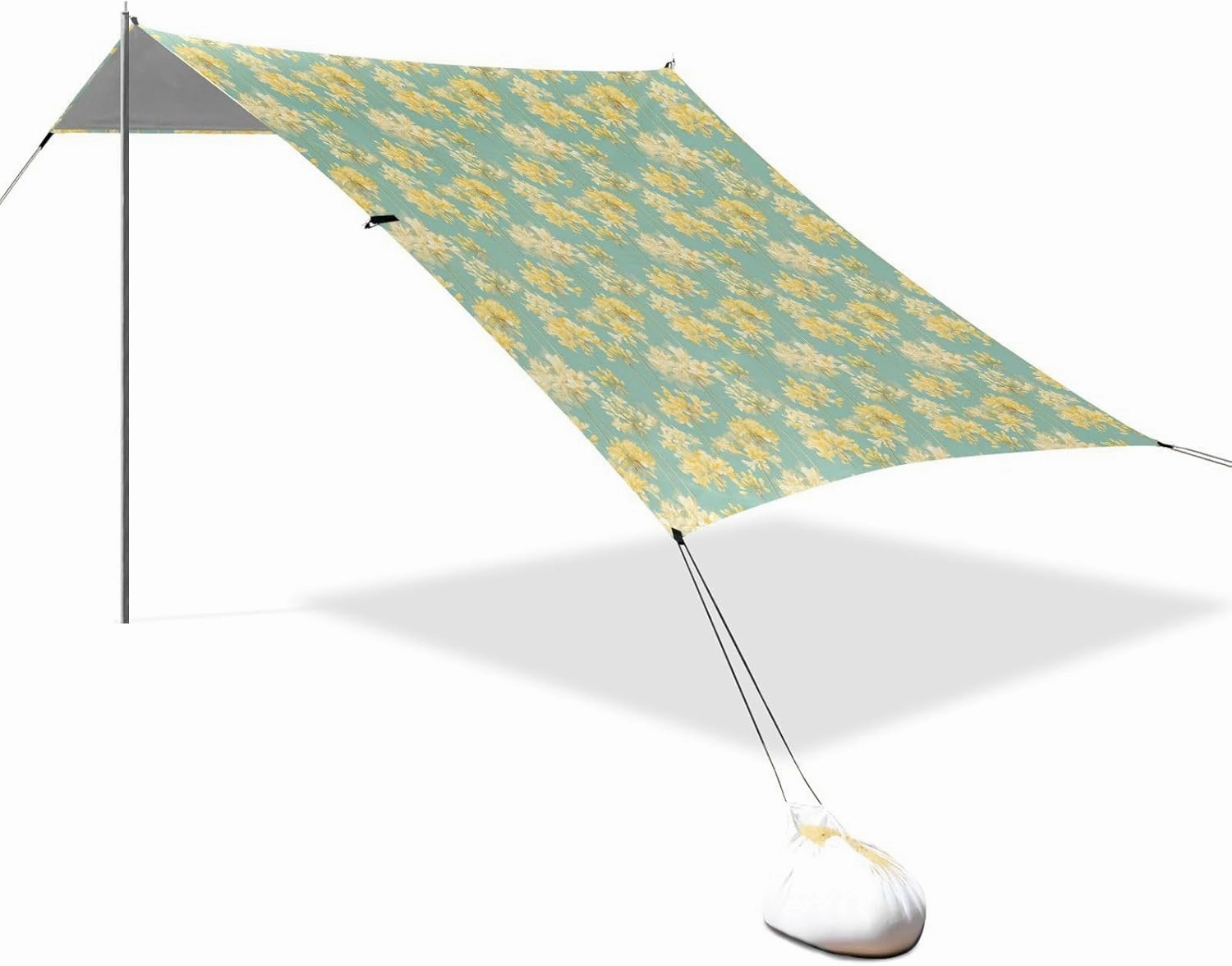 Light Yellow Flowers Beach Cabana UPF50  Easy Setup Sun Shade with Sand Pockets for Camping Trips, Fishing, Backyard Fun or Picnics
