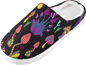 linqin Amanita Mushroom Seamless Pattern Design Womens Mens Cozy Fuzzy Slippers, Soft Warm Lightweight Memory Foam Anti-Slip House Indoor Outdoor Slippers