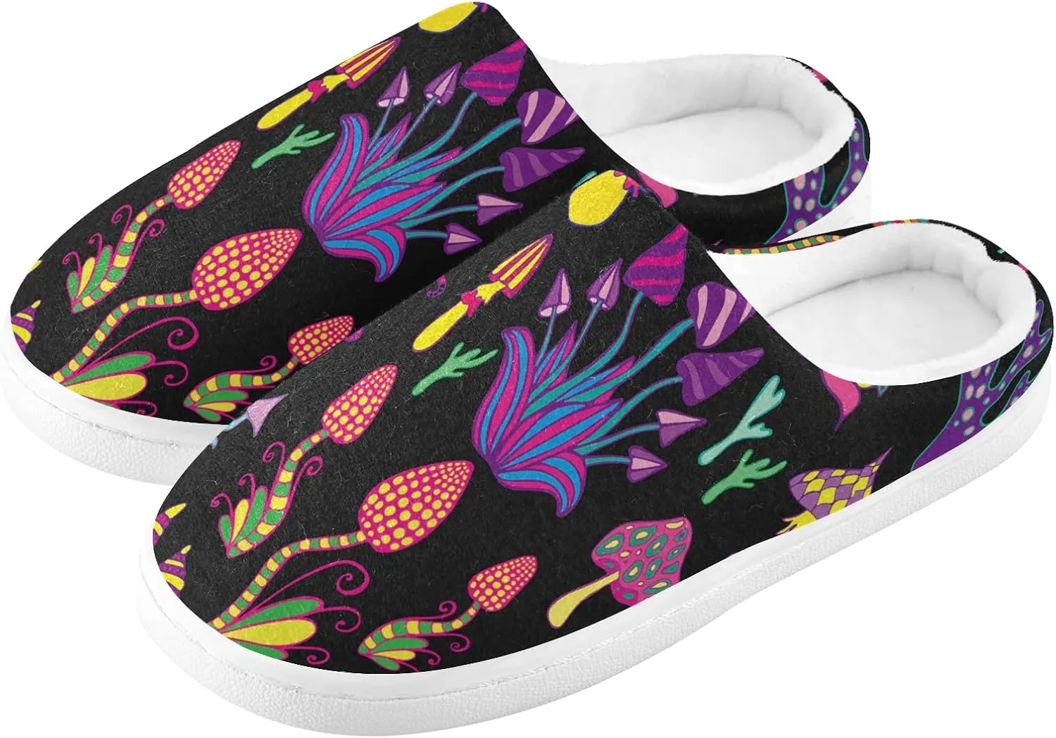 linqin Amanita Mushroom Seamless Pattern Design Womens Mens Cozy Fuzzy Slippers, Soft Warm Lightweight Memory Foam Anti-Slip House Indoor Outdoor Slippers