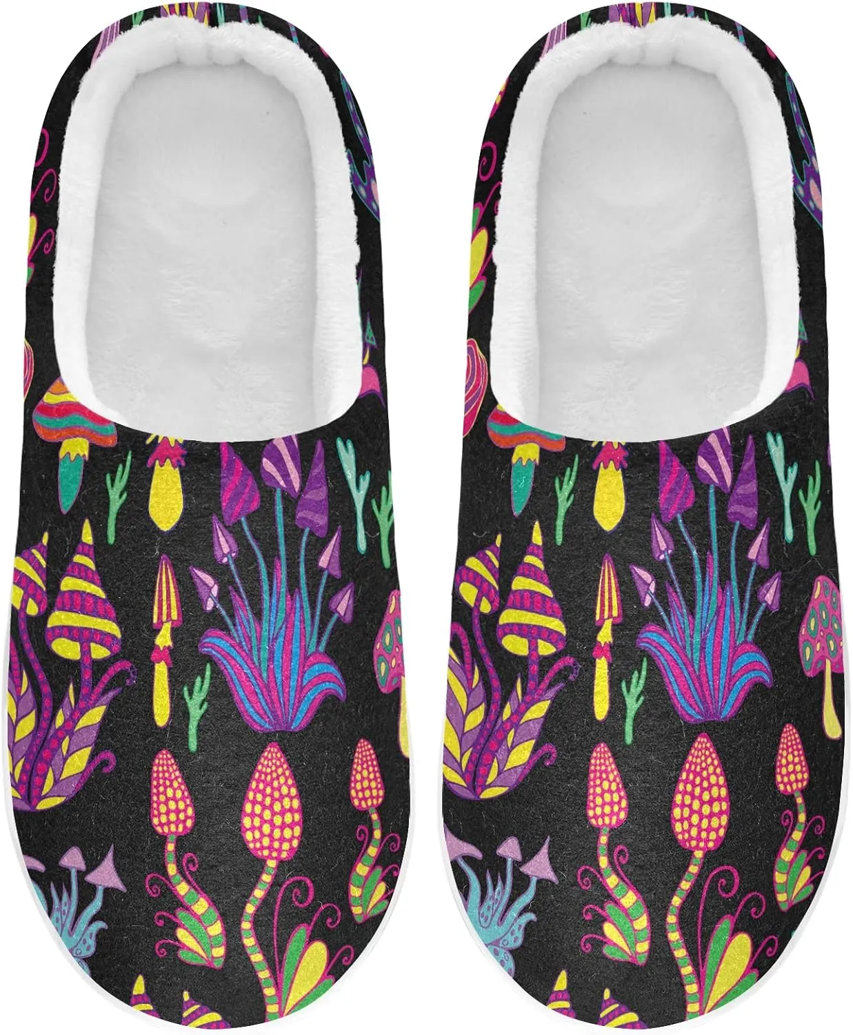 linqin Amanita Mushroom Seamless Pattern Design Womens Mens Cozy Fuzzy Slippers, Soft Warm Lightweight Memory Foam Anti-Slip House Indoor Outdoor Slippers