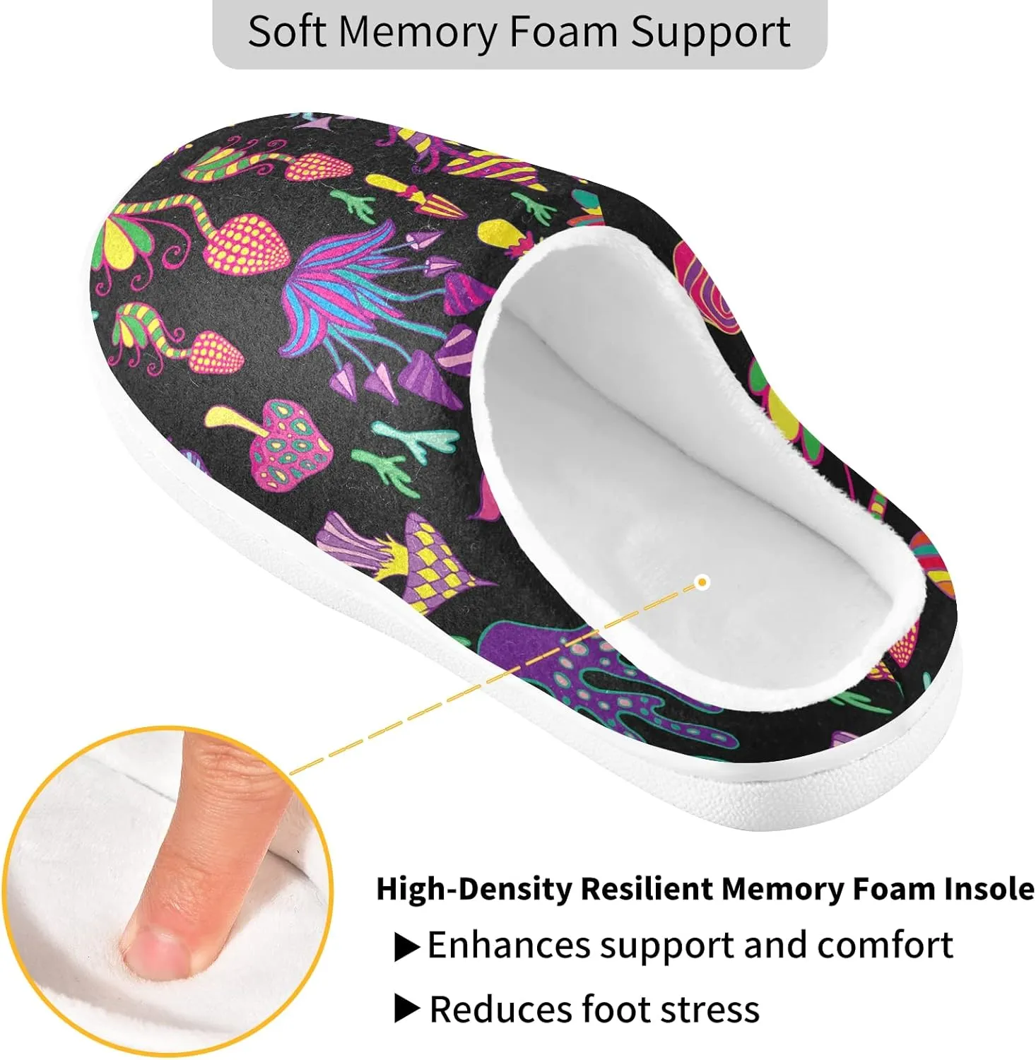 linqin Amanita Mushroom Seamless Pattern Design Womens Mens Cozy Fuzzy Slippers, Soft Warm Lightweight Memory Foam Anti-Slip House Indoor Outdoor Slippers