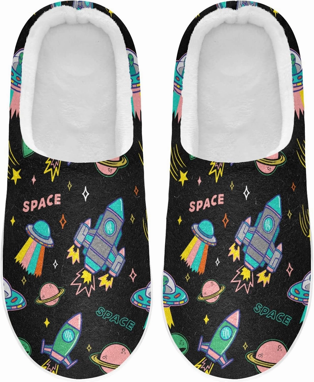 linqin Allover Geometrical Border Paisley Pattern Womens Mens Cozy Fuzzy Slippers, Soft Warm Lightweight Memory Foam Anti-Slip House Indoor Outdoor Slippers