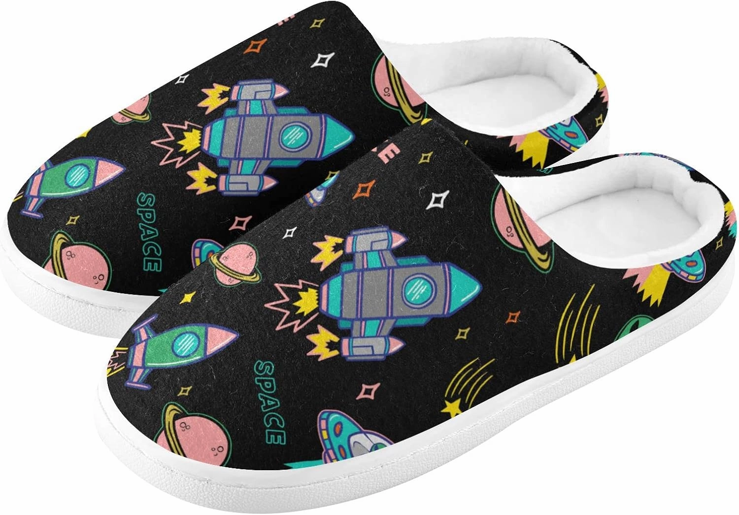 linqin Allover Geometrical Border Paisley Pattern Womens Mens Cozy Fuzzy Slippers, Soft Warm Lightweight Memory Foam Anti-Slip House Indoor Outdoor Slippers