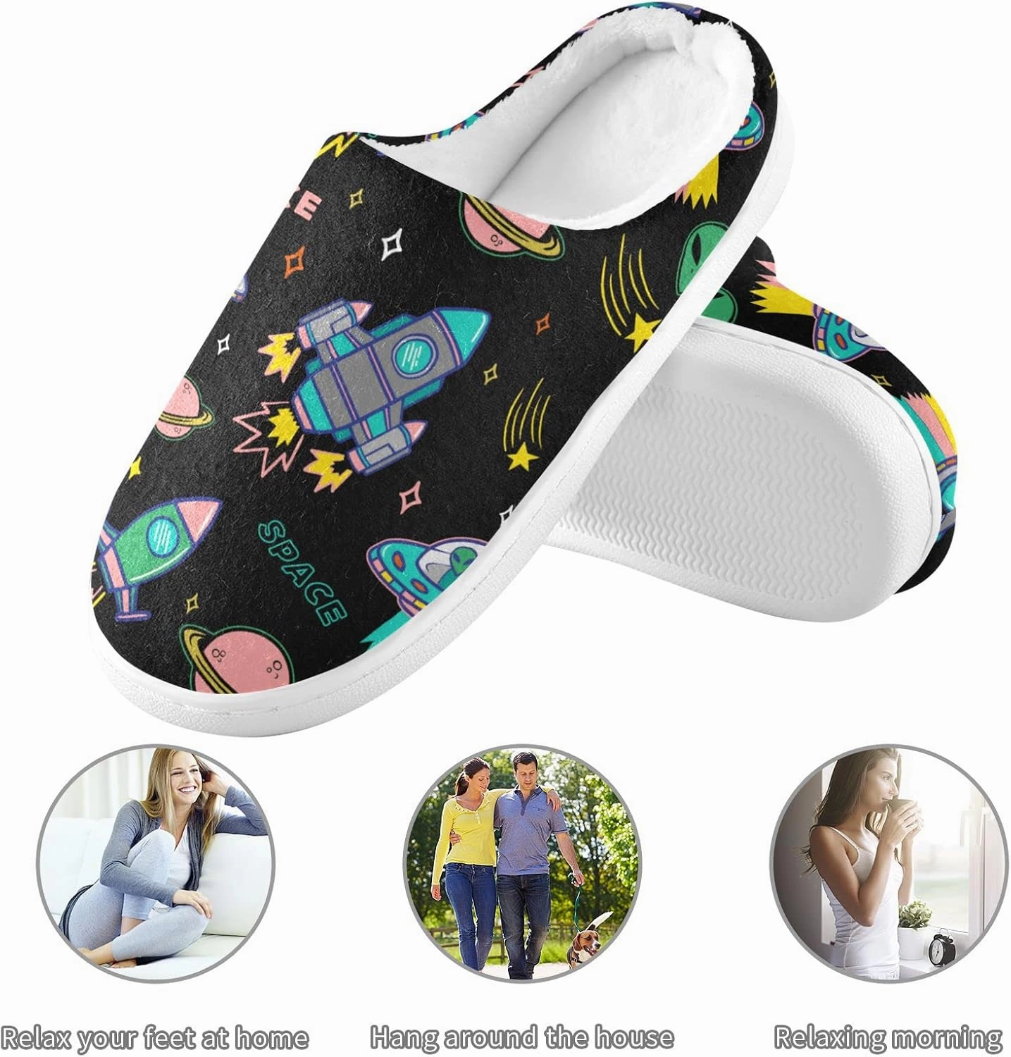 linqin Allover Geometrical Border Paisley Pattern Womens Mens Cozy Fuzzy Slippers, Soft Warm Lightweight Memory Foam Anti-Slip House Indoor Outdoor Slippers